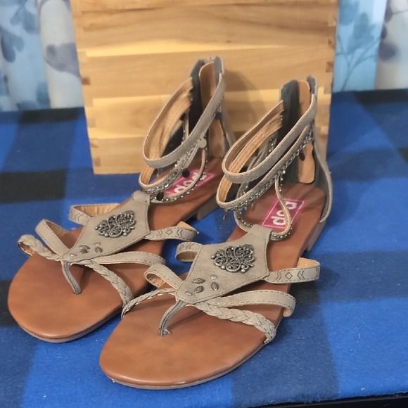 pop Shoes - pop Taupe Braided T-Strap Embellished Sandals